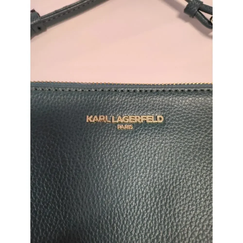 Karl Lagerfeld Paris Crossbody Bag Forest Green Gold Tone Hardware Faux Leather